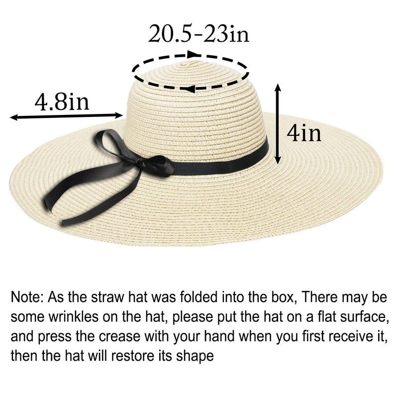 Double Couple Womens Straw Hat Wide Brim Floppy Beach Sun Hat for Women UPF 50+ Adjustable Strap Vacation - Image 3